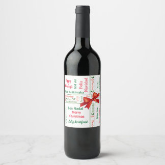 Rótulo Para Garrafa De Vinho Feliz Natal, diferentes idiomas personalizados