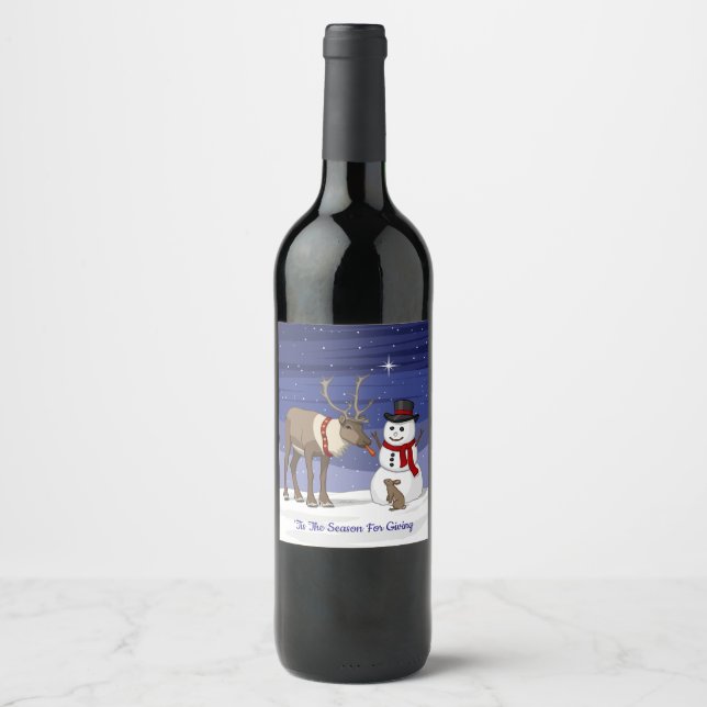 Rótulo Para Garrafa De Vinho Feliz Natal Snowman & Swete Reindeer (Frente)