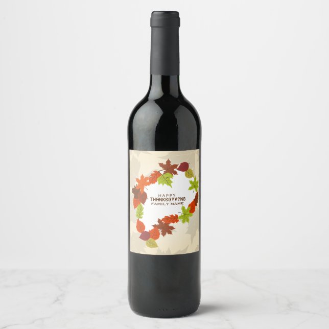 Rótulo Para Garrafa De Vinho Feliz Quadro de Folhetos de Ação de Graças (Frente)