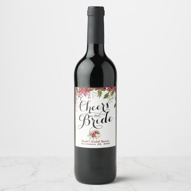 Rótulo Para Garrafa De Vinho Feriado de Natal, Poinsettia, anima a noiva (Frente)