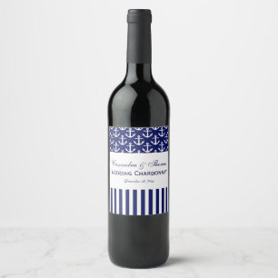 Rótulo Para Garrafa De Vinho Festa DIY BG Marinho Faixa Âncora Branca