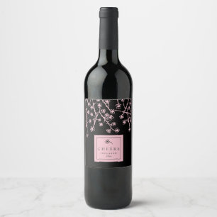 Rótulo Para Garrafa De Vinho Flores cor-de-rosa modernas