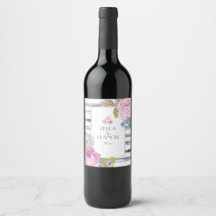 Rótulo Para Garrafa De Vinho Flores e faixas de aquarela