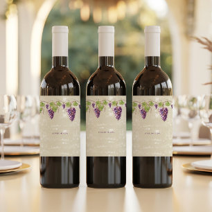 Rótulo Para Garrafa De Vinho Folhas roxas das vinhas do olhar do vintage