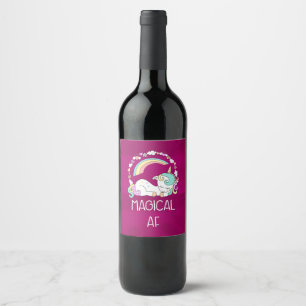 Rótulo Para Garrafa De Vinho Funny Unicorn dizendo magia AF