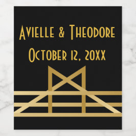 Rótulo Para Garrafa De Vinho Gatsby Dourado e Festa de casamento de Deco de Art