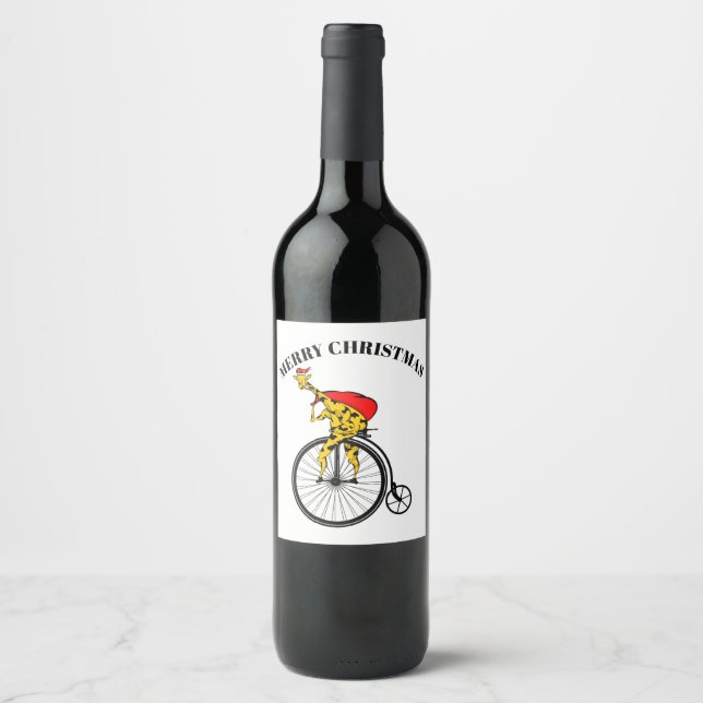 Rótulo Para Garrafa De Vinho Giraffe Papai Noel Natal (Frente)