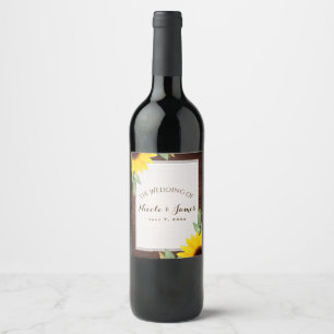 Rótulo Para Garrafa De Vinho Girassóis Vinho de Casamento Country Rustic Wood &