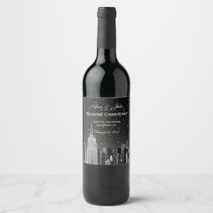 Rótulo Para Garrafa De Vinho Horizonte de NYC Gravado #2 Gradiente Preto BG Est
