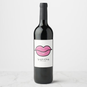 Rótulo Para Garrafa De Vinho Lábios Brilham Rosa Beijo Maquiagem Beleza Festa V