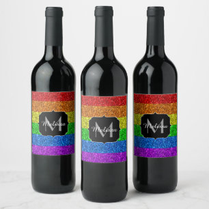 Rótulo Para Garrafa De Vinho LGBT indicador vibrante do arco-íris brilho Monogr