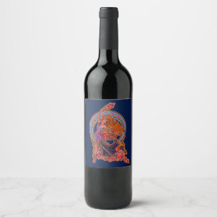 Rótulo Para Garrafa De Vinho Linda manhã, deuses da fada voam com a lua