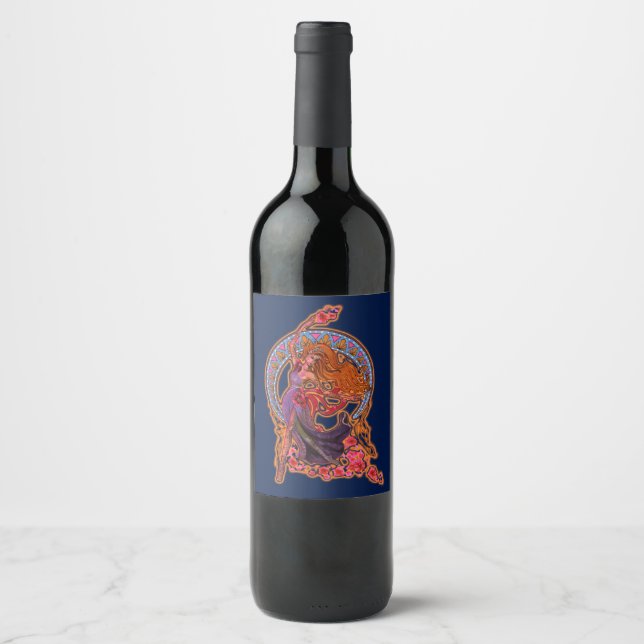 Rótulo Para Garrafa De Vinho Linda manhã, deuses fadas voam com lua (Frente)