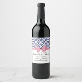 Rótulo Para Garrafa De Vinho Marinho Vintage Azul Wt Damask W Pink Arco