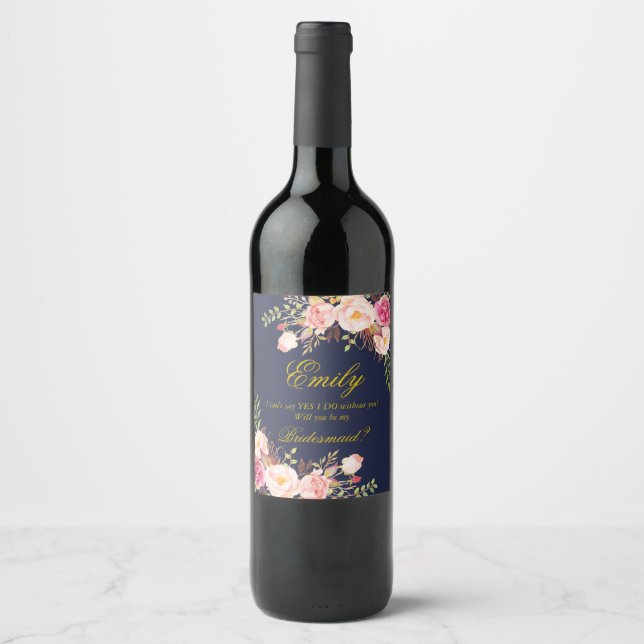 Rótulo Para Garrafa De Vinho Marsala Burgundy Floral Bridesmaid Proposta-2 (Frente)