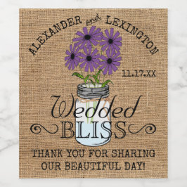 Rótulo Para Garrafa De Vinho Mason Jar e Burlap parecem Casamento Russo no País