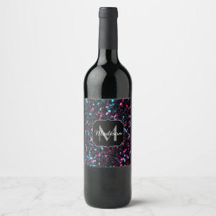 Rótulo Para Garrafa De Vinho Minigrama azul cinzenta do mosaico brilhante Monog
