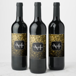 Rótulo Para Garrafa De Vinho Monograma com brilho falso amarelo dourado escuro