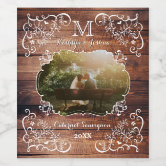 Rótulo Para Garrafa De Vinho Monograma do Painel da Madeira Fotográfica Rustic