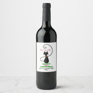 Rótulo Para Garrafa De Vinho Natal de Meowy, gato bonito do feriado