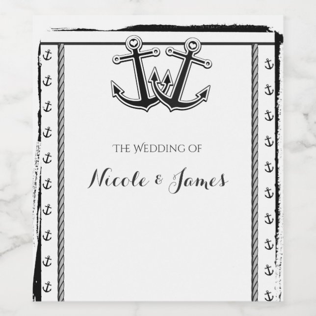 Rótulo Para Garrafa De Vinho Náutica Amarra Vinho Elegante De Casamento De Prai (Rótulo Único)