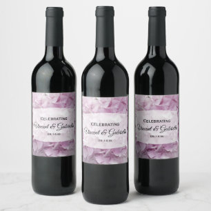 Rótulo Para Garrafa De Vinho O Hydrangea cor-de-rosa macio floresce o casamento