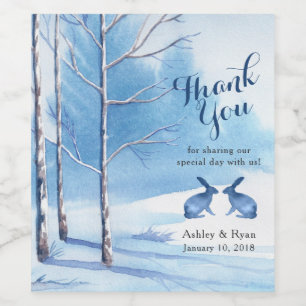Rótulo Para Garrafa De Vinho Obrigado branco azul do casamento no inverno do