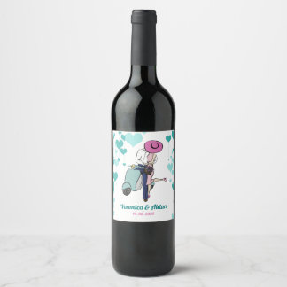 Rótulo Para Garrafa De Vinho Oferta do Casal Vespa do casamento vintage