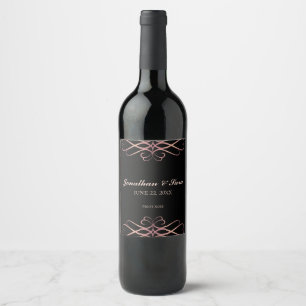 Rótulo Para Garrafa De Vinho Ouro cor-de-rosa e preto, casamento personalizado