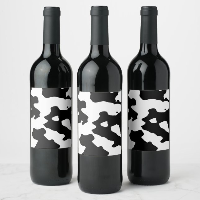 Rótulo Para Garrafa De Vinho Padrão de Vaca Preto e Branco (Garrafas)