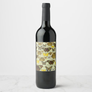 Rótulo Para Garrafa De Vinho Padrão do Gráfico de Mama da Borboleta Vintage