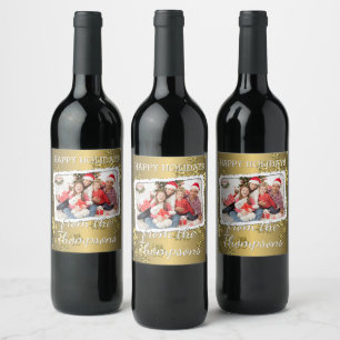 Rótulo Para Garrafa De Vinho Padrão Personalizado De Foto Em Faux Dourados Sno
