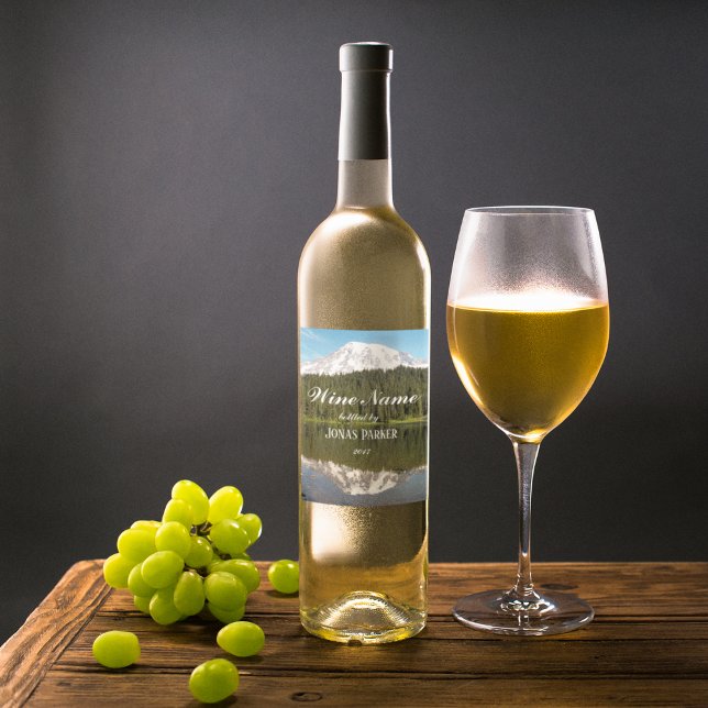 Rótulo Para Garrafa De Vinho Paisagem Personalizada de Reflexão do Lago Montanh (In Situ)