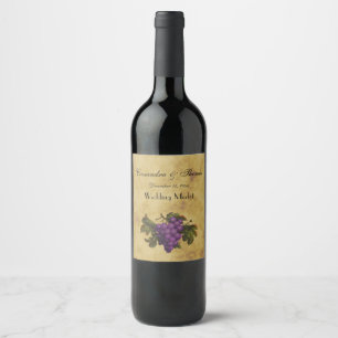 Rótulo Para Garrafa De Vinho Penca de Uvas Roxas Fundo Envelhecido com Chá Dist