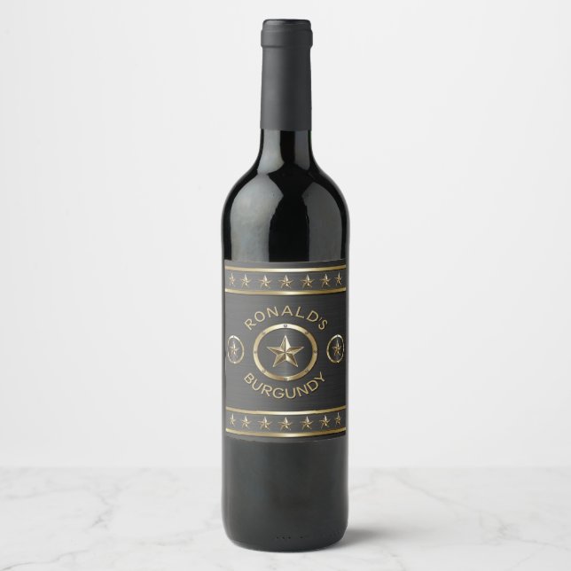 Rótulo Para Garrafa De Vinho Personalização de Star Metal Dourado (Frente)
