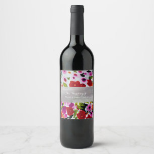Rótulo Para Garrafa De Vinho Pinceladas de Cores Vibrantes Flores em Aquarela