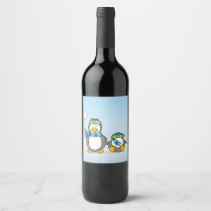 Rótulo Para Garrafa De Vinho Pinguins de neve