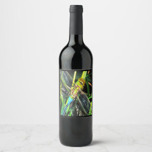 Rótulo Para Garrafa De Vinho Pintura de Asas Azuis-Dragonfly