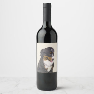 Rótulo Para Garrafa De Vinho Pintura De Cão Da Montanha Bernese - Arte Origina