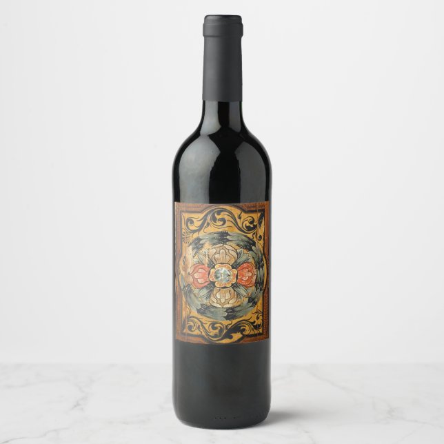 Rótulo Para Garrafa De Vinho pintura de madeira medieval vintage antiga históri (Frente)