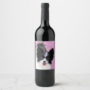 Rótulo Para Garrafa De Vinho Pintura de Papillon (Branco e Preto) - Arte Canina