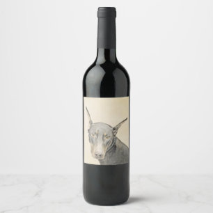 Rótulo Para Garrafa De Vinho Pintura Doberman Pinscher - Arte Original para Cã