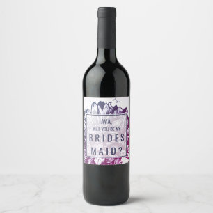 Rótulo Para Garrafa De Vinho Proposta azul & roxa da dama de honra dos