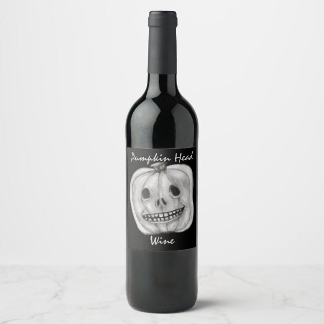 Rótulo Para Garrafa De Vinho Pumpkin Head Wine | Halloween (Frente)
