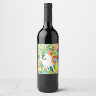 Rótulo Para Garrafa De Vinho Respingo colorido da forma do cavalo