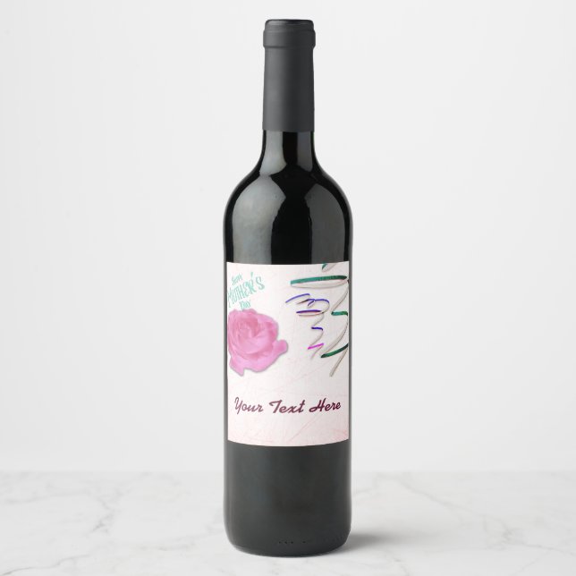 Rótulo Para Garrafa De Vinho Rosa de dia de as mães e Confetti (Frente)