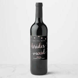 Rótulo Para Garrafa De Vinho Rosa Dourado e preto | Proposta Glam Bridesmaid