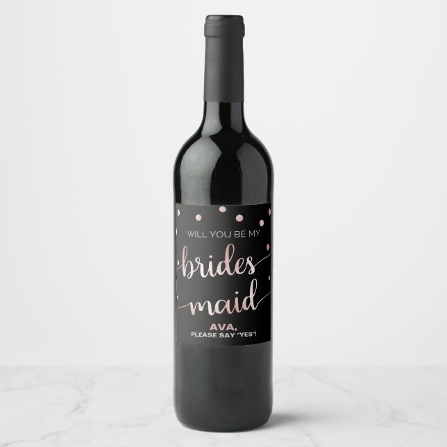 Rótulo Para Garrafa De Vinho Rosa Dourado e preto | Proposta Glam Bridesmaid (Frente)
