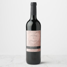 Rótulo Para Garrafa De Vinho Rosa Dourado Falso Brilho Coração