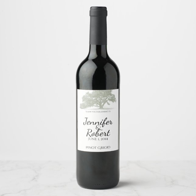 Rótulo Para Garrafa De Vinho Rótulo de Vinho de Casamento de Árvore de Carvalho (Frente)